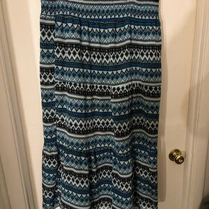 Blue Geometric Maxi Skirt A-Line Casual